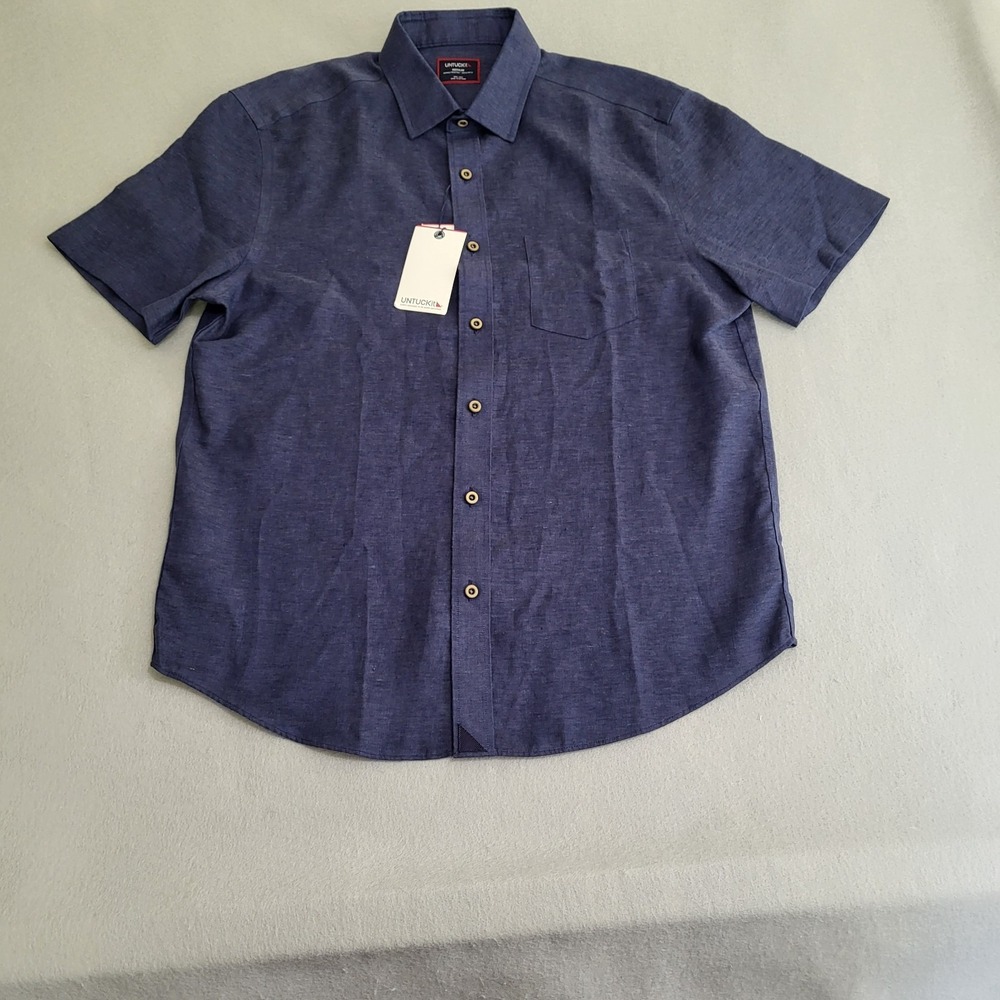 NWT UNTUCKit Cameron Short Sleeve Button Down Shirt 100% Linen Men's M Navy